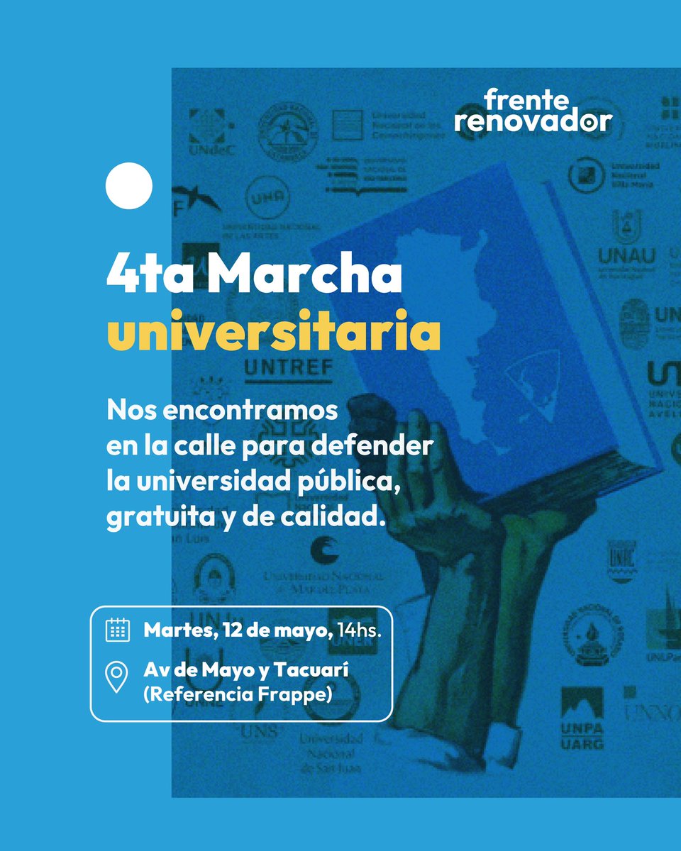 🙋‍♂️ ¡Mañana marchamos por la educación pública! 🇦🇷

☑️ Defender la universidad pública es defender la igualdad de oportunidades, la movilidad social y el futuro de millones de argentinos.