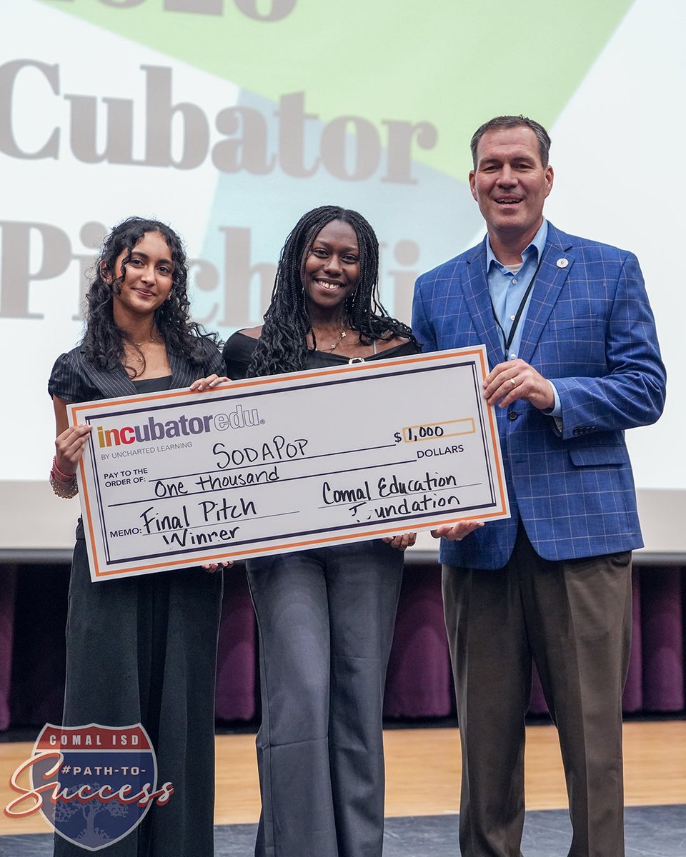cisdnews's tweet photo. The path to success was on full display at our INCubator Final Pitch Night. Congratulations to SodaPop on being named this year’s winning team, and congratulations to every student who shared their ideas on stage. #pathtosuccess #comalisd https://t.co/xOWHACe3Hj