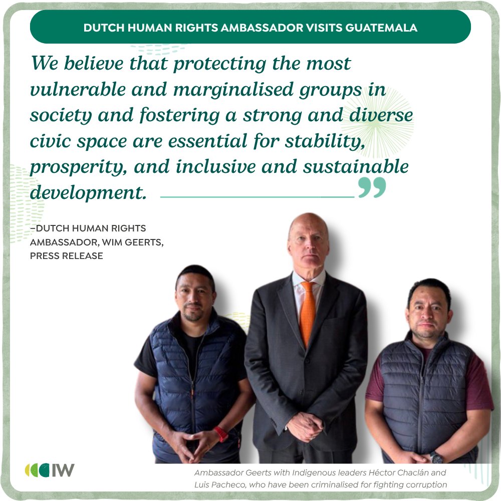 In March, Dutch #HumanRights Ambassador 
<a href="/wjpgeerts/">Wim Geerts</a>  visited #Guatemala to:

🌟Support the fight for #democracy and #RuleOfLaw
✊Visit criminalised human rights defenders

The visit is timely, as it happened during crucial elections to rescue #justice: 
impunitywatch.org/news-guatemala…