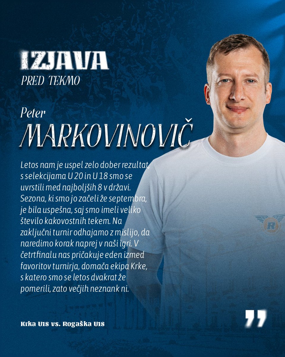 kkrogaska's tweet photo. Naši fantje U18 so si z odličnimi predstavami skozi sezono priborili nastop na zaključnem turnirju najboljše osmerice, ki bo ta konec tedna potekal v novomeški Športni dvorani Leona Štuklja.

Pred četrtfinalnim obračunom proti Krki je svoje misli strnil trener Peter Markovinovič. https://t.co/pqlxnJANGX