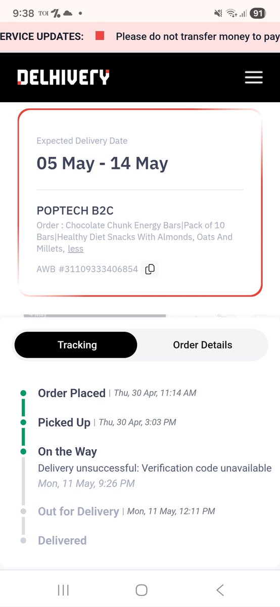 dhruval74's tweet photo. @POPclubOfficial nobody from @delhivery has tried to contact me. The wait continues ⏳️ https://t.co/DvTfHNt6mR