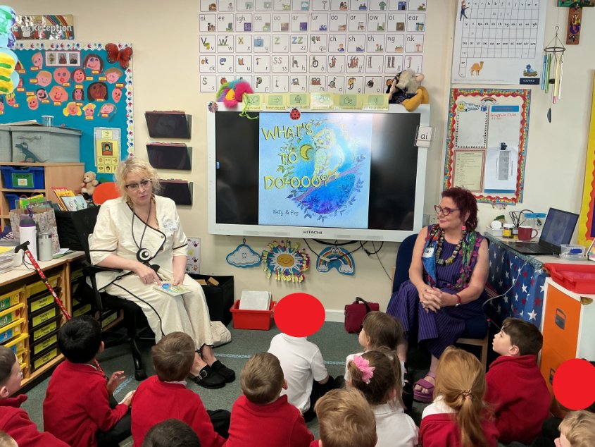 ReceptionSav's tweet photo. Reception met a real life author and illustrator in class today. We had a lovely session with them, listening to their story and asking questions about being an author and illustrator. Thank you so much Nelly + Peg. #StSavEng https://t.co/kaoHWvO9Zx