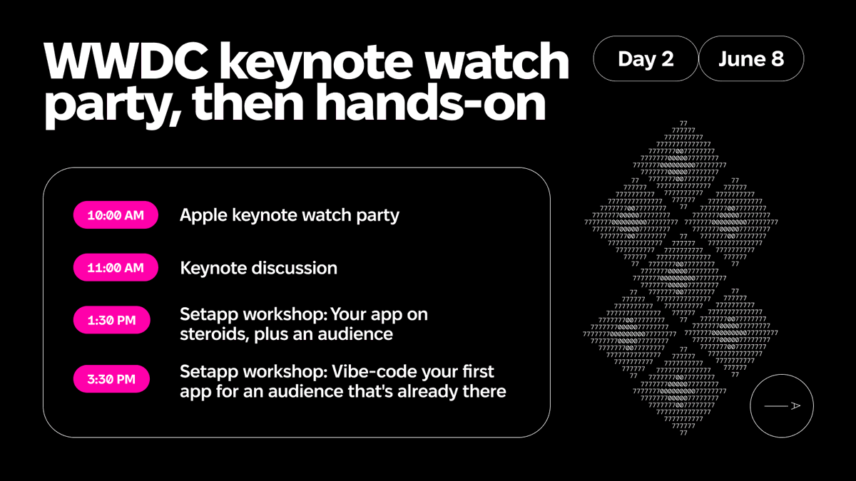 MacPaw's tweet photo. MacPaw is hosting a 2-day Mac dev conference around #WWDC — June 7–8, AGI House, Hillsborough, CA.

Panels on AI-first product decisions, live demos, workshops on scaling or building from scratch. Produced by @catalystbay.

Be there ​📌https://t.co/h7jcan1oae https://t.co/zJ6wCzJHzt