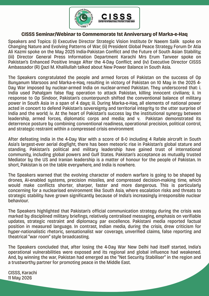 CISSS_Karachi's tweet photo. #IndianRogueState #OpSindoor @ArmsControlWonk @clary_co @ArmsControlNow @UnderSecT @IISS_org @SIPRIorg @MichaelKugelman @IAF_MCC @adgpi @SpokespersonMoD @rajnathsingh @MEAIndia @scientistsorg @StateACN @MIB_India @DrSJaishankar #FailedBJP @PMOIndia #StrategicStability #SouthAsia https://t.co/rLNH2SJY1a