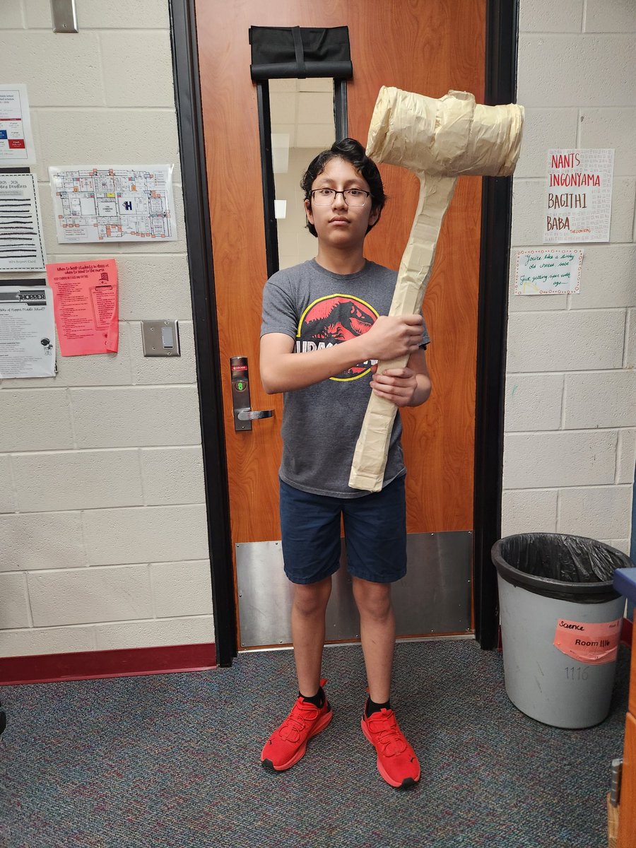 MsSamanthaToney's tweet photo. Theatre Career project- this 6th grader researched theatre armoury, then designed and built this on his own! ##propdesign #armoury #middleschooltheatre #careerproject @HopperMS https://t.co/rnRgAIXRb0