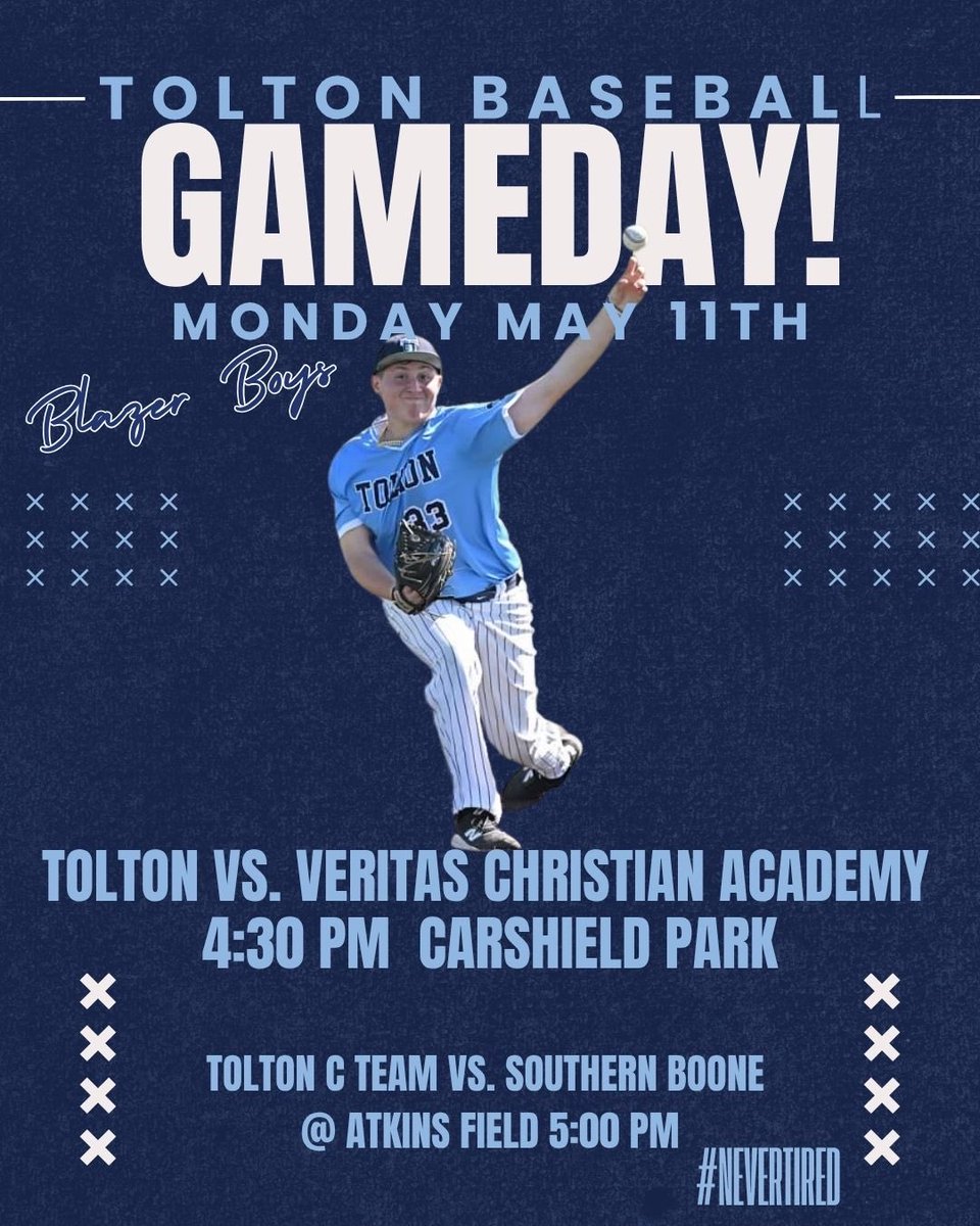 ToltonBaseball's tweet photo. ✌️ opportunities to watch Tolton Baseball today!

Tolton Varsity Gameday!
🆚 Veritas Christian Academy
⏰ 4:30 pm
📍 Carshield Park  (900 TR Hughes Blvd, O’Fallon, MO 63366)
📸 Steve Long

Tolton C Team Gameday
🆚 Southern Boone
⏰ 5:00 pm
📍 Atkins Field 

🐴🔥 #NeverTired https://t.co/VdHIkjOC5Z