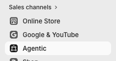 jpaylor's tweet photo. Suddenly seeing the 'Agentic' sales channel appear in our UK Shopify stores today 👀 https://t.co/14YKpqI0vm