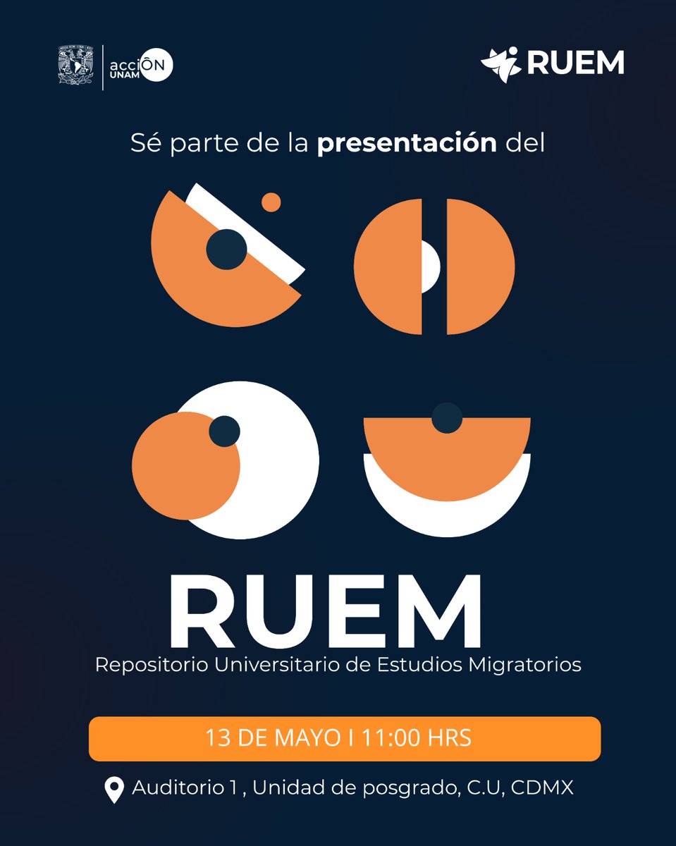 accionUNAM's tweet photo. El conocimiento sobre migración también se construye desde la universidad.
La @UNAM_MX presenta el Repositorio Universitario de Estudios Migratorios (RUEM), una plataforma digital de acceso abierto que reúne investigaciones, materiales y recursos sobre movilidad humana, con el objetivo de fortalecer la reflexión, el análisis y la comprensión de las migraciones contemporáneas.
El RUEM surge desde UNAM Acción Migrante como un espacio abierto para la comunidad académica y la sociedad.
📍 Acompáñanos a la presentación oficial:
🗓️ 13 de mayo
🕚 11:00 horas
📌 Auditorio 1 de la Unidad de Posgrado
▶️ También podrás seguir la transmisión en vivo a través del canal de YouTube de UNAM Acción Migrante https://t.co/tIy8rCtmoF