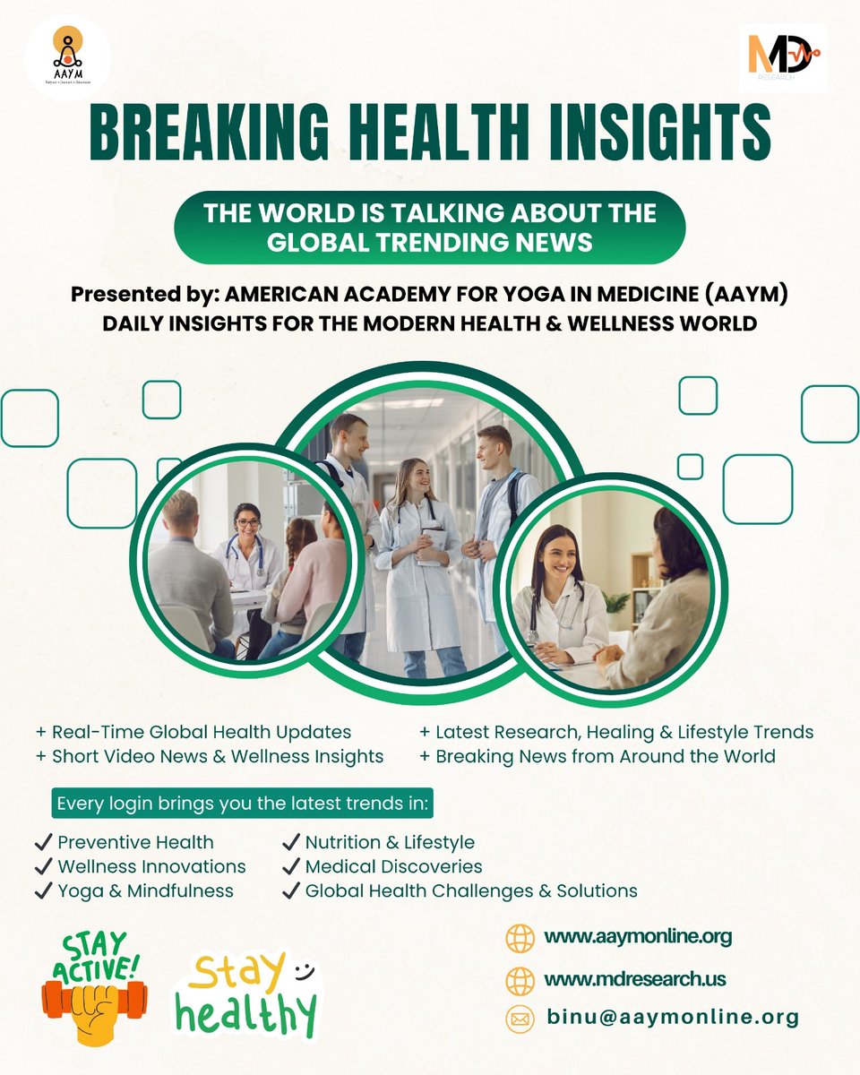 ibasuray's tweet photo. Breaking Health Insights from the American Academy for Yoga in Medicine (AAYM). Get real-time global health updates, short video news, and wellness insights covering preventive health, nutrition, yoga, mindfulness, medical discoveries, and global health challenges. https://t.co/tUPCJeTU38