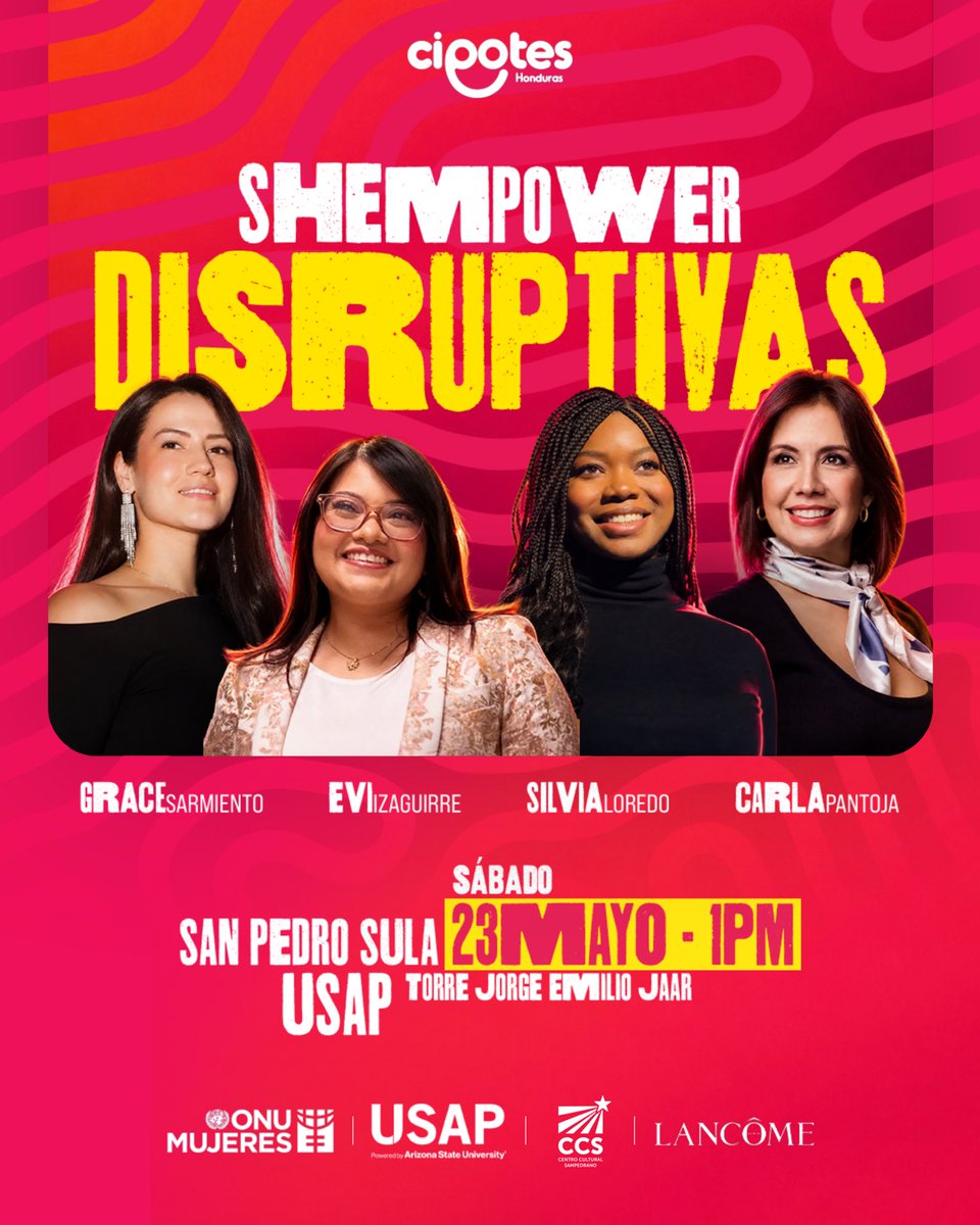 Cipoteshnd's tweet photo. Ser disruptiva es atreverse a pensar diferente. ⚡️

Este año, SHEmpower presenta: DISRUPTIVAS.
Un espacio donde las ideas y experiencias se convierten en fuerza, inspiración y acción

🗓️ Sábado 23 de mayo
📍 USAP, Coworking Space — SPS
🕐 1:00 PM

🎟️ https://t.co/mMcdW9wppu https://t.co/5rCf6GDP0z