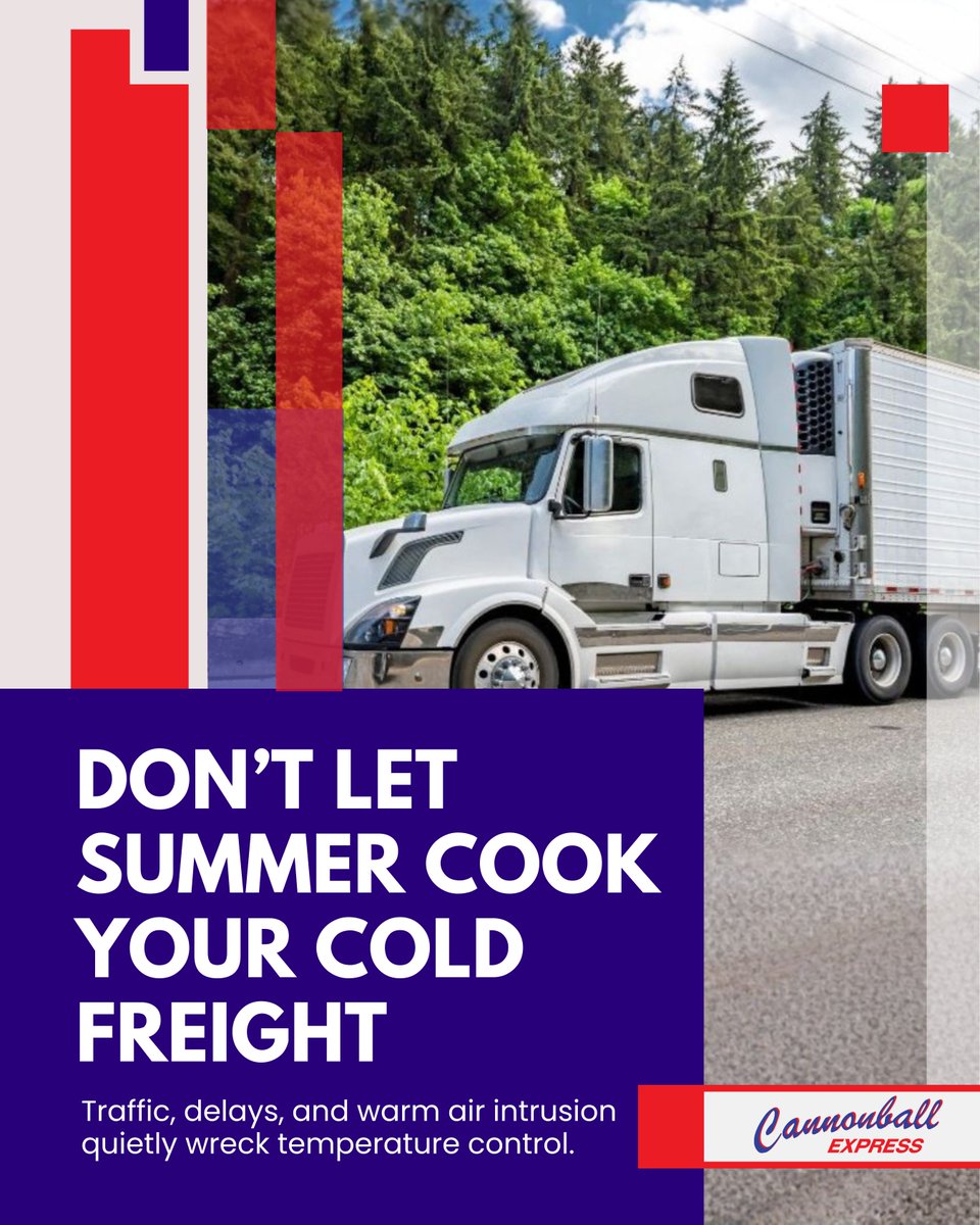 CannonballTrans's tweet photo. Think your cold freight is safe in a 100° heatwave? Think again. ☀️

Dwell times, traffic, and door openings wreck temp control fast. When airflow and handling aren't dialed in, trailers hide dangerous hot spots.

See what happens inside:
https://t.co/79iKYTf9tL https://t.co/ZClZLLACt0