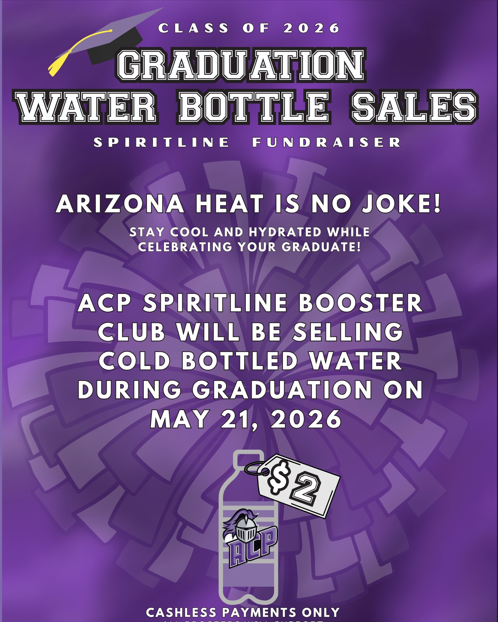 ACPKnights's tweet photo. Cashless payments only -
All proceeds to the 26-27 Knightline Season
Hydrate at graduation while you support Cheer &amp; Pom! https://t.co/SczCMzZbJf