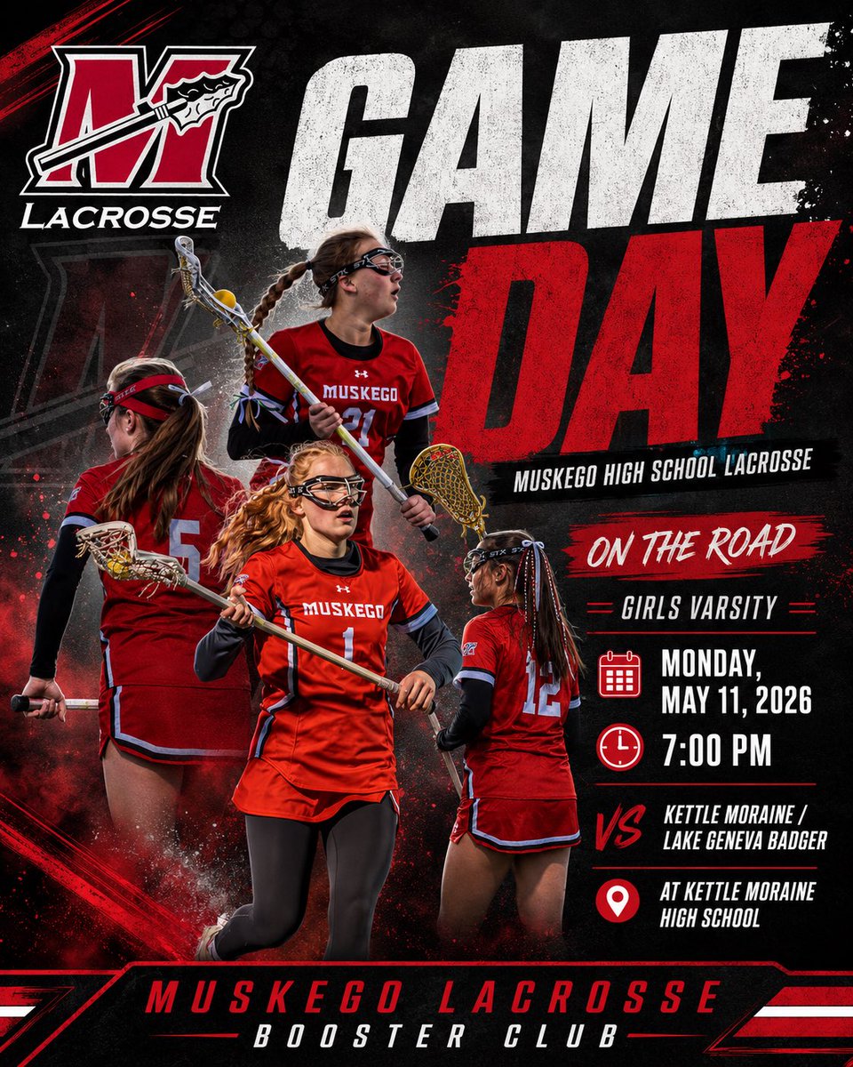 MSKLaxBooster's tweet photo. MUSKEGO HIGH SCHOOL GIRLS LACROSSE GAME DAY! 🥍

Our Muskego High School Varsity Girls Lacrosse team is on the road tonight!

📍 Kettle Moraine High School
🆚 Kettle Moraine
🕖 7:00 PM

Let’s show up and support our Warriors on the road!

Go Warriors!

#MuskegoLax https://t.co/LiaMRybdwL