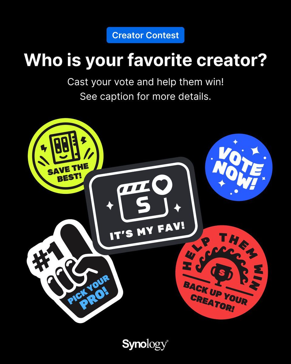 Synology's tweet photo. Who’s your go-to tech reviewer? 👀🏆 

Share your favorite in the comments, then cast your vote and help them take the crown. Every vote counts!

Vote now: https://t.co/BfAIAYVHC0

#synology #synologynas #networksttachedstorage #nas https://t.co/0hEFD3qmWA