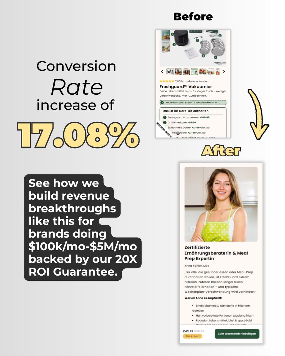ElbaumJacob's tweet photo. Before: Product-focused
After: Expert-backed trust

More credibility.
More confidence.
More conversions.

+17.08% CVR 📈 https://t.co/rMdYDYVyRv