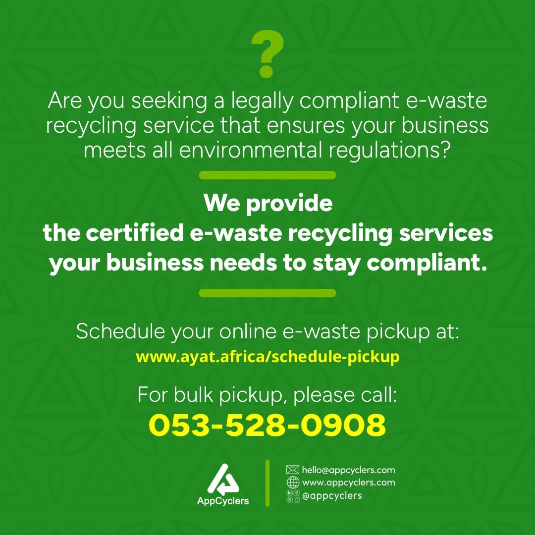 AppCyclers's tweet photo. Need safe e-waste disposal for your business? ♻️

AppCyclers offers certified recycling to help you stay compliant.

📍 https://t.co/TMiQTBbQBF
📞 053-528-0908

#EWaste #AppCyclers #Sustainability https://t.co/ruWeMaQtrt