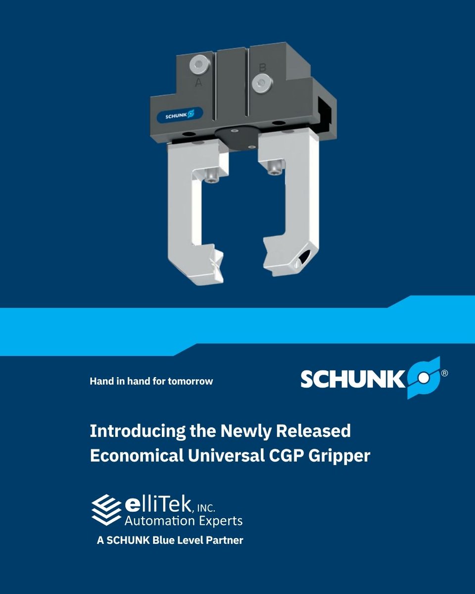 elliTek_Inc's tweet photo. NEW from @SCHUNKInc 🤖

The new CGP Universal Gripper delivers reliable, economical gripping for handling, assembly, and machine-building applications. 🔧

Reach out to @elliTek_Inc to discuss where the CGP could fit into your application. https://t.co/CUg7vIPLSs