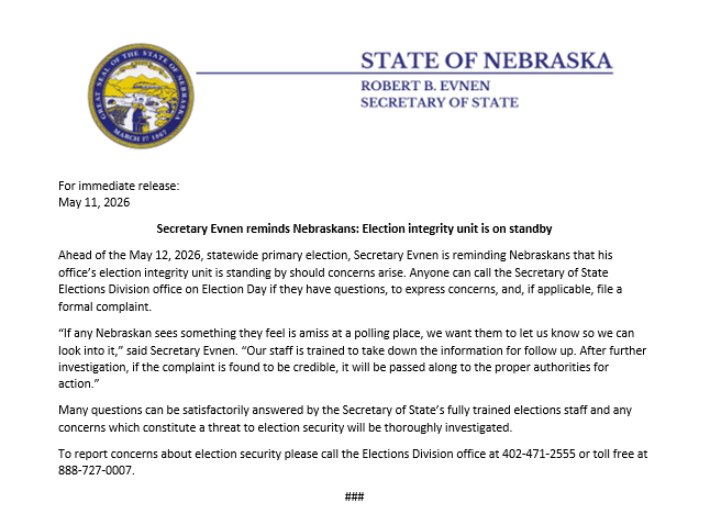 NE Secretary of State Robert Evnen tweet media
