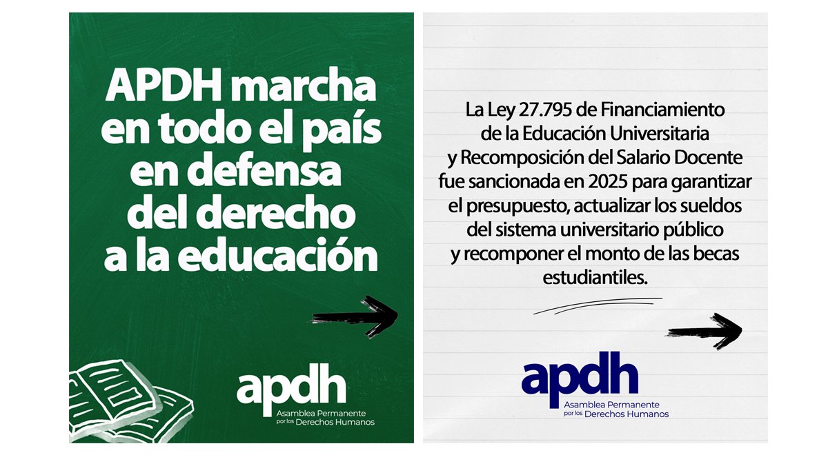 APDHArgentina's tweet photo. 📢 APDH marcha en todo el país en defensa del derecho humano y social a la educación 👇

https://t.co/BT1Vn9JwJF https://t.co/xQhpwafUSf