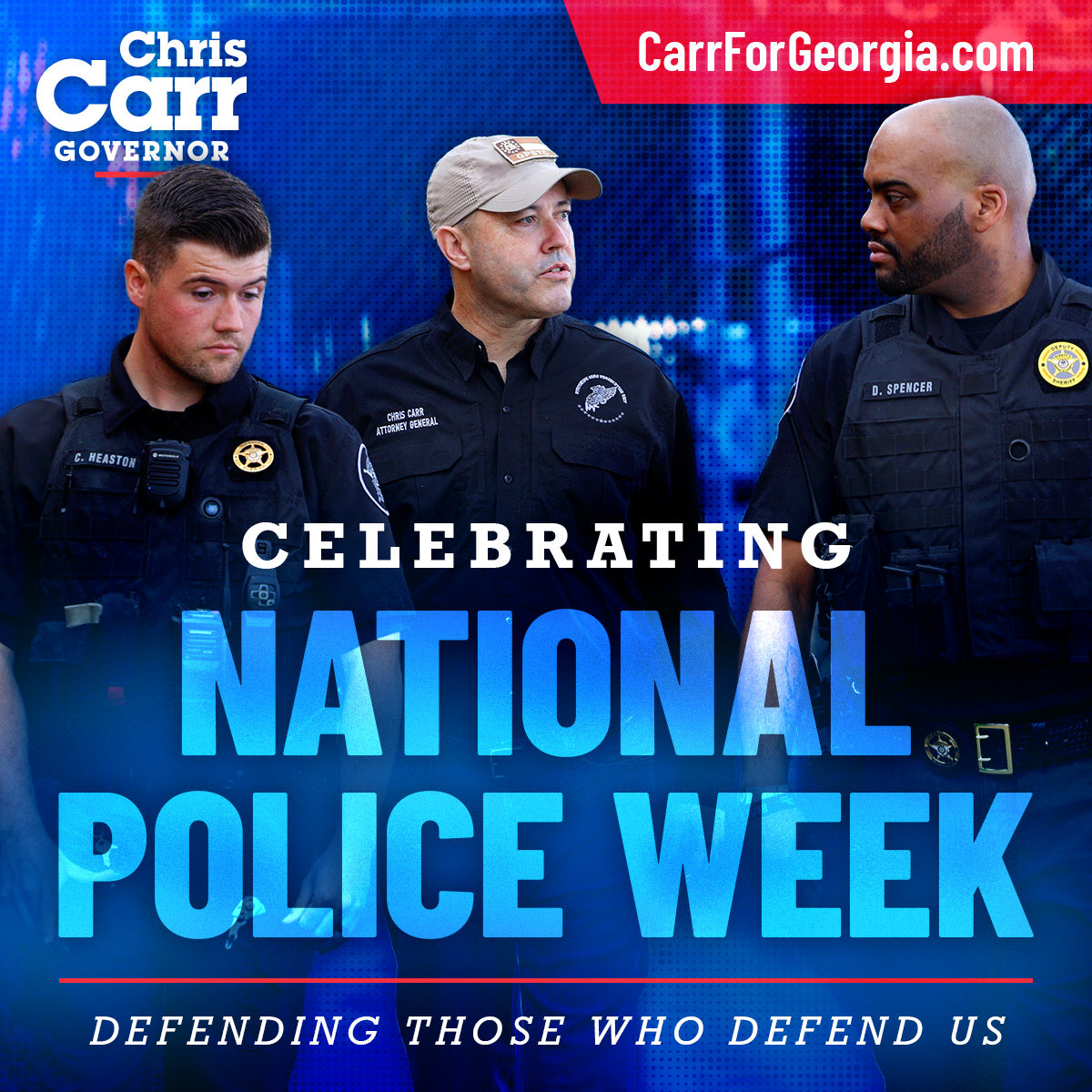 ChrisCarr_Ga's tweet photo. This National Police Week, we honor the brave men and women who put on the badge and serve our communities with courage every day.

I’ll always stand with law enforcement and never stop fighting to keep Georgia families safe. https://t.co/EV5S9NFDYW
