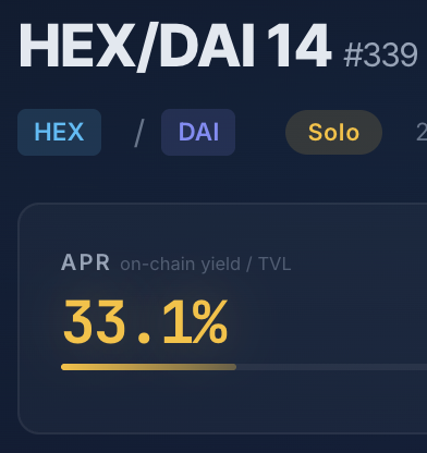 JGoldX369's tweet photo. Johnny ,LPX now allows anyone to start their own smart liquidity pool with any token they have. Some folks are using their HEX and getting some great APRs (see below: 59.8%APR and 33.1%APR) + growing their bags.  
With personal Solo LPX:
- you can go in single-sided (you don't need the other side)
- no lock-ups, no fees to enter or withdrawl
- and your pool is private (your address doesn't show up on Dexscreener, only the LPX pool address) 
- get your yield in eDAI, USDC, or any token you like ... no fake inflationary LP token
- 1 yr staking in HEX is paying 1.8-1.9% APR ... LPX APR is much higher
if you some help setting up your own Solo LPX come to the PlusX TG room, we're happy to help you out:  https://t.co/BkFxIJkyJf
Over 200 solo LPX pools have been started so far.