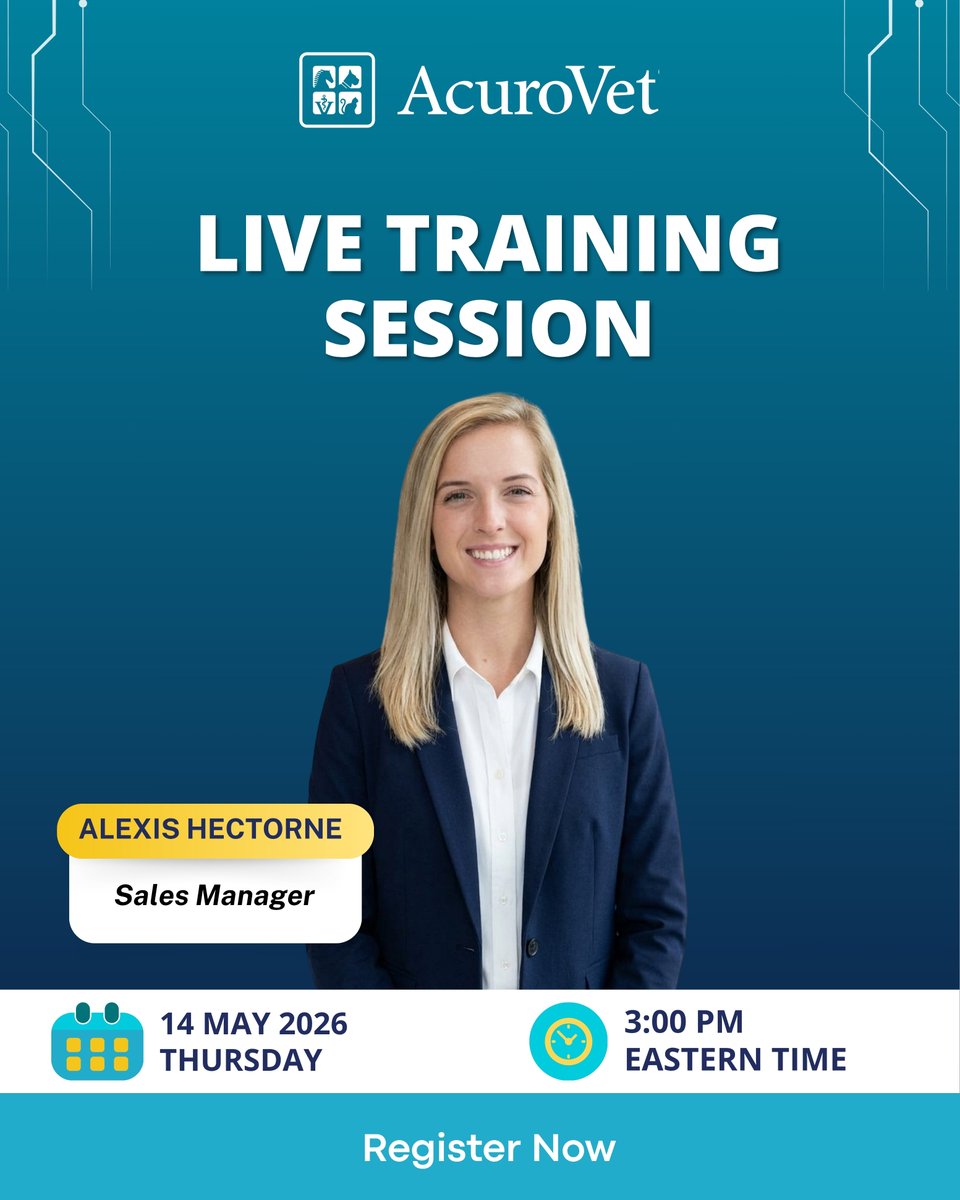 AcuroVet's tweet photo. Don't forget to register! Alexis is going live on Thursday, May 14 at 3 PM Eastern to answer everything you've been wondering about AcuroVet. Your questions, answered straight up.
Register here: https://t.co/VG77wuPY2i

#vet #veterinary #veterinarian #vetlife  #AcuroVet https://t.co/Kfn4N7zQYs