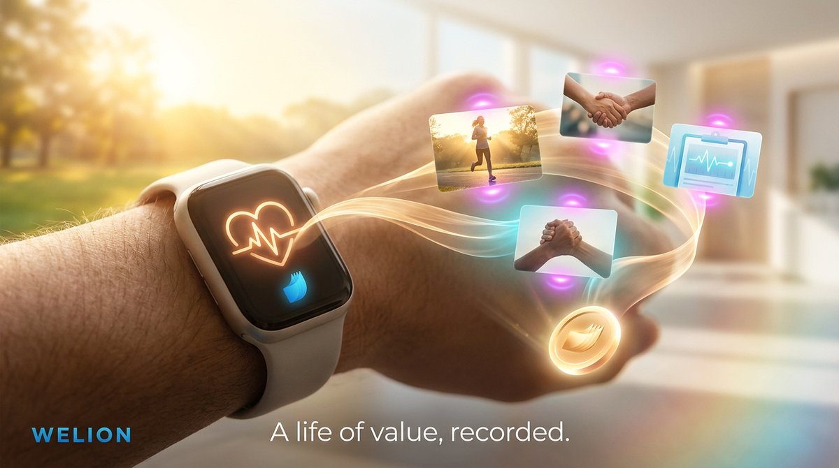 WelionOfficial's tweet photo. Most platforms pay you for clicks.

WELION pays you for something that matters more. Real health data, ethical behavior, community contribution. Verified through wearables, records, and on-chain smart contracts.

Live well. Get rewarded fairly. Own it forever.💞 https://t.co/HILTgiixmu