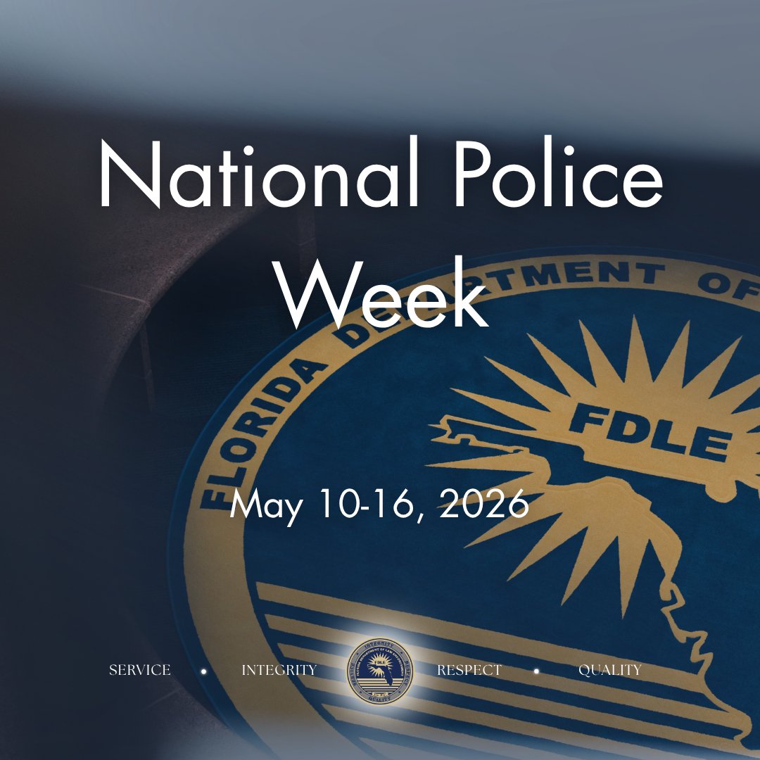 fdlepio's tweet photo. As we embark on the 2026 National Police Week, FDLE Commissioner Glass would like to thank all of the men and women in law enforcement serving Florida. https://t.co/m8m1nIq7Bt
