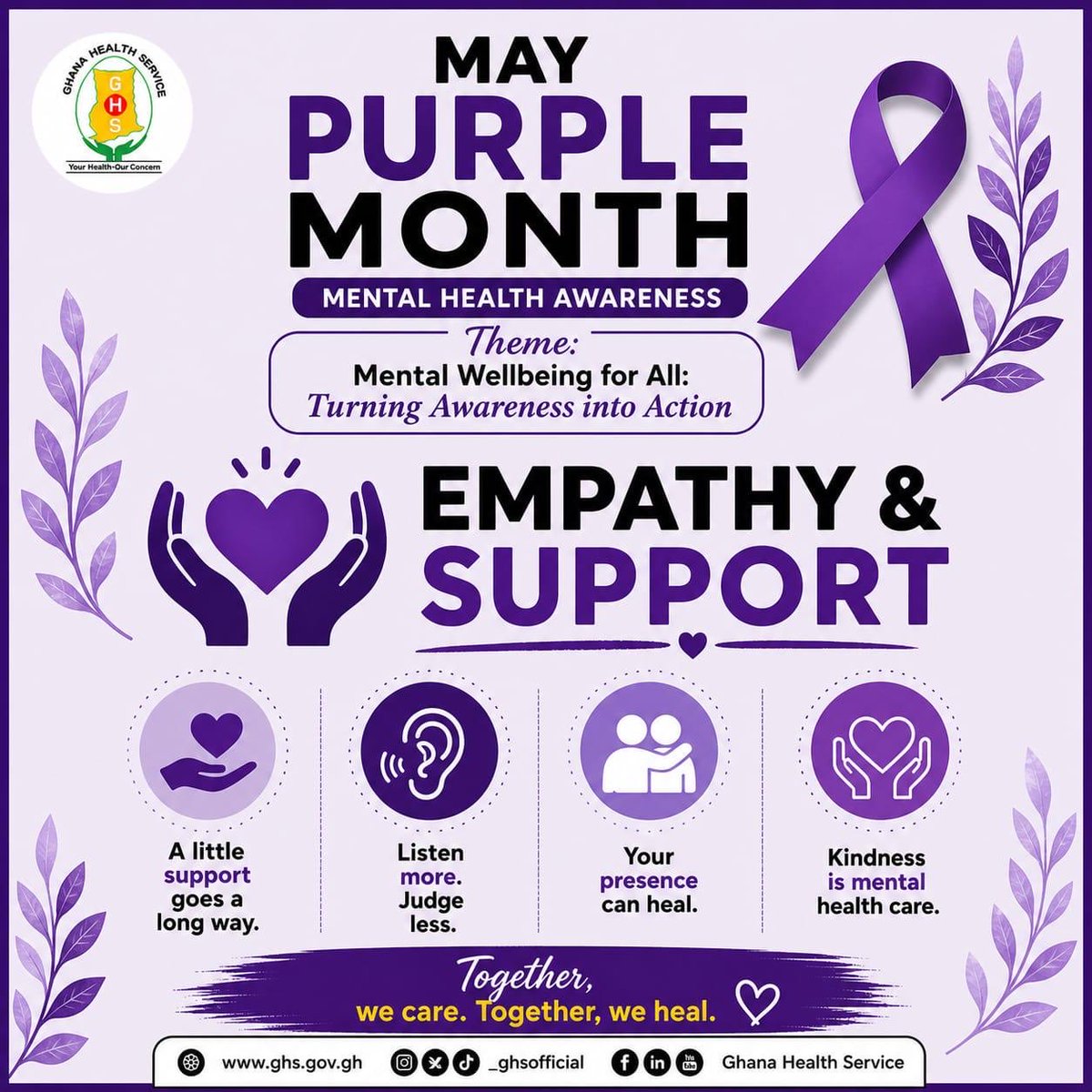 _GHSofficial's tweet photo. Mental health challenges are real, and no one should suffer in silence because of fear, judgment, or stigma. Let us create a culture of understanding, compassion, and support where people feel safe to speak up and seek help.

#mentalhealthisyourright #purplemonth https://t.co/HvbsR6fGik
