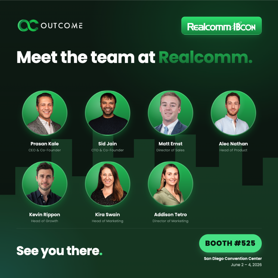 Outcome_AI's tweet photo. We're headed to @RealcommEvents in San Diego, June 2–4. Find us at Booth #525 for live demos — including product launches we haven't shown publicly yet. https://t.co/QIzxP7m7Vv