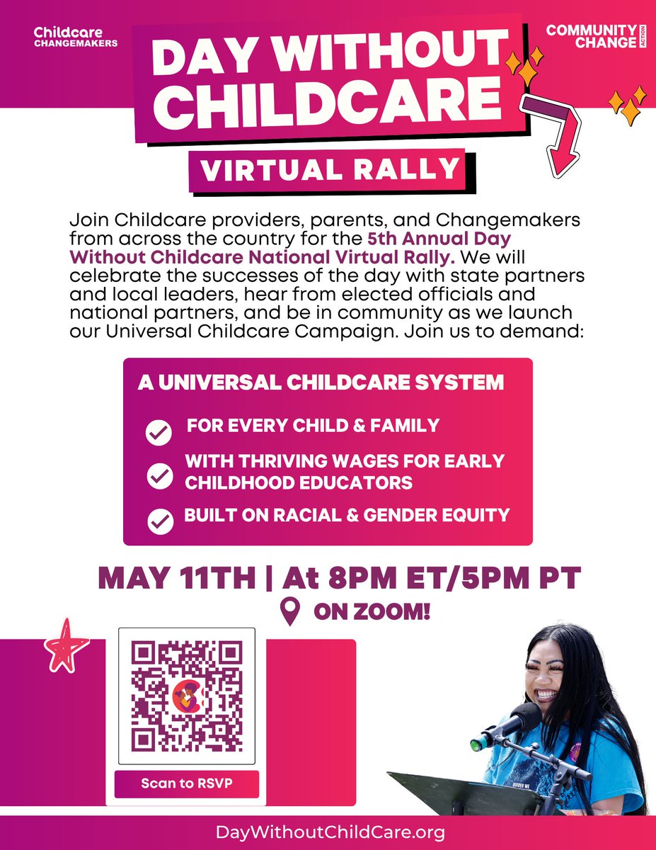 VAOrganizing's tweet photo. Today is the #DayWithoutChildCare! Parents &amp; providers are striking for universal child care.

Join the virtual rally TONIGHT at 8 p.m. to celebrate successes, hear from elected officials, partners, &amp; launch our Universal Childcare Campaign. Register 👉 https://t.co/A2UxWiaXHt https://t.co/h2NOZUtn9b