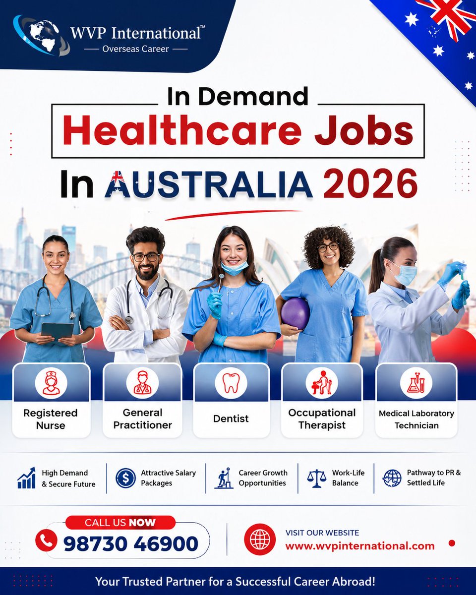 wvpintl's tweet photo. Ready to Build Your Healthcare Career in Australia?Australia is actively looking for skilled healthcare professionals in 2026, creating amazing career opportunities for qualified candidates worldwide.

#AustraliaJobs #HealthcareCareers #workabroad #WVPInternational https://t.co/woDu0DEc79