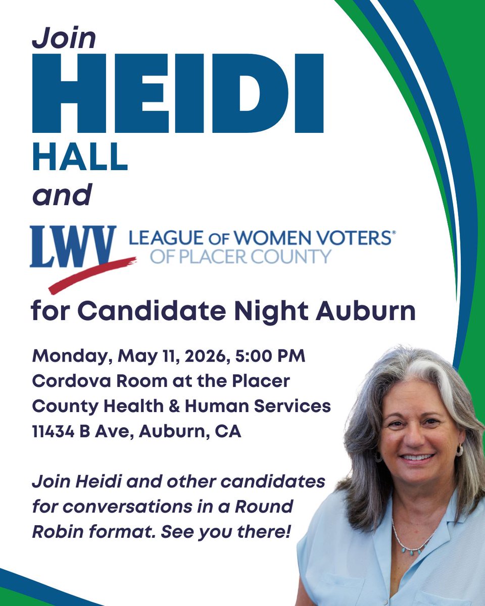 Heidi4Congress's tweet photo. Link to event info: https://t.co/Tv2KG6JADF

#LWV #LeagueofWomenVoters #PlacerCounty #Auburn #CA03 https://t.co/IhnAsbzyz9