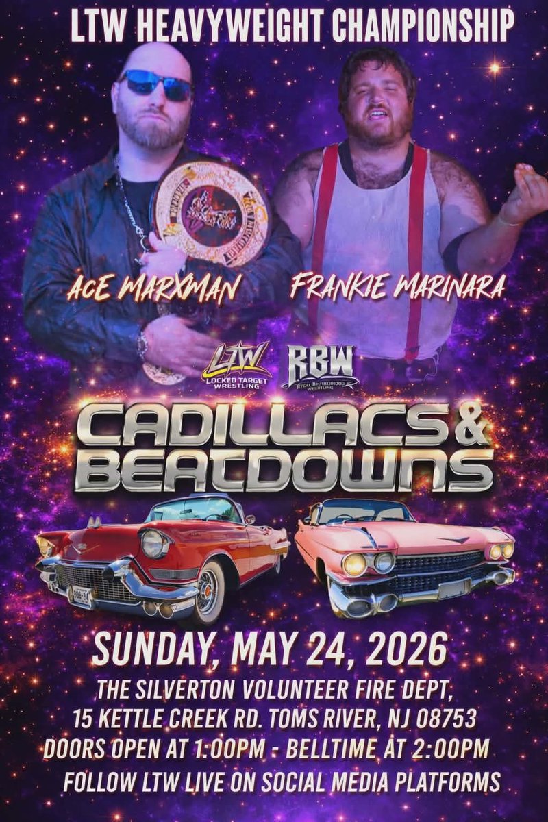 RBWOriginal's tweet photo. On the 24th May is our Cadillac's and Beatdowns Live Wrestling Event in Tom's River, NJ at the Silverton Fire Dept.

Come join us for some awesome wrestling action and all for a great cause !

Tickets available by scanning the QR Code on the event poster ! https://t.co/aZwrfBdoEF