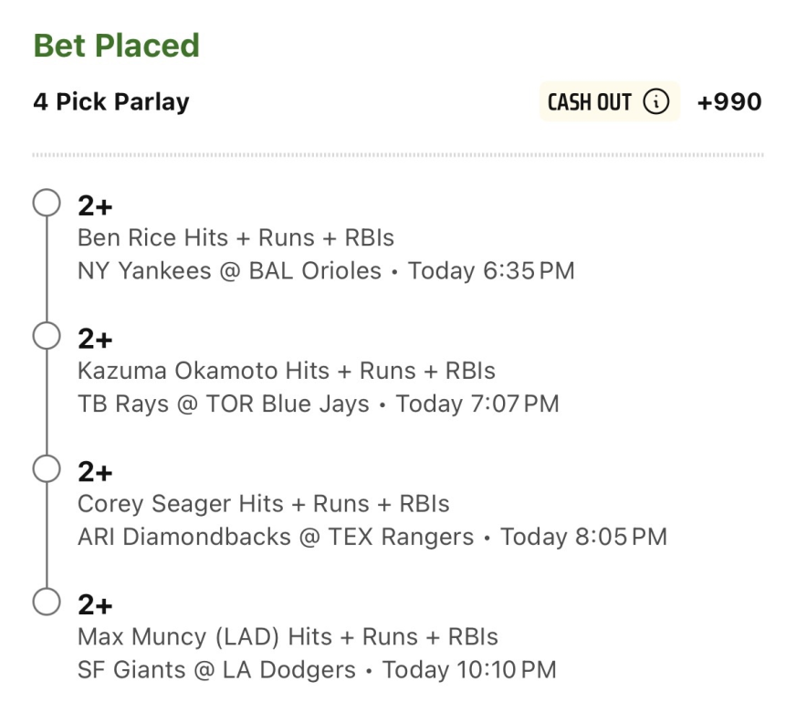 MLB 4 Hitters: Bombs Away 💣

Taking them here for HRs and I love their spots today so also watering down with 2 HRR each here! 

💰$250 to 1 person who likes WHEN we smack