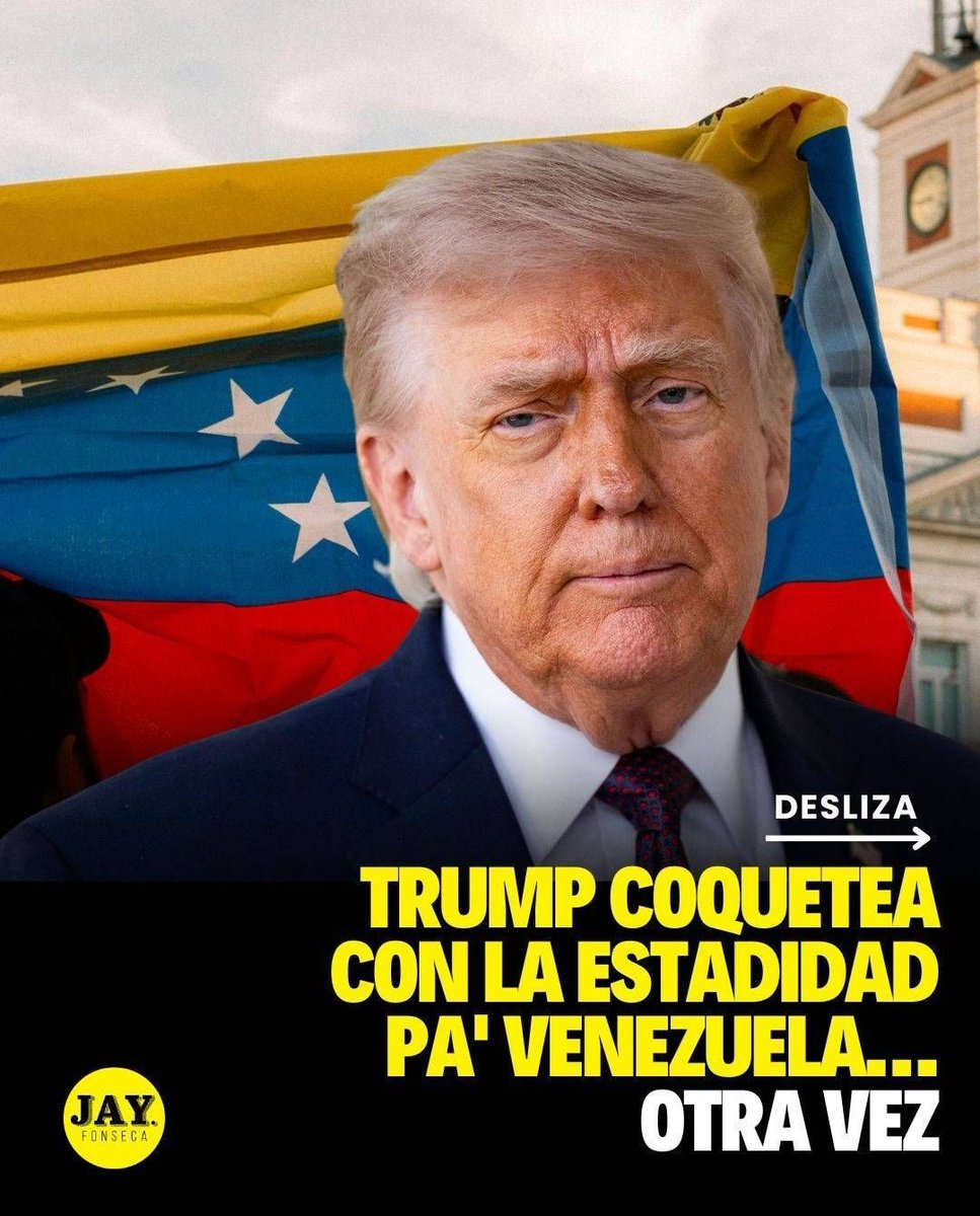 jayfonsecapr's tweet photo. 🚨 El presidente Donald Trump dijo en una llamada con el corresponsal de Fox News, John Roberts, que está "considerando seriamente hacer a Venezuela el estado 51 de Estados Unidos".

💰 Según Bill Melugin, Trump justificó la idea con dos razones: que en Venezuela hay $40 trillones en petróleo y que "Venezuela loves Trump", según sus propias palabras.

🌎 No es la primera vez que Trump coquetea con el "estado 51". Ya lo había hecho antes con Canadá y Groenlandia, en movidas que generaron tanto rechazo como burla internacional.

📲Desliza para ver la publicación.

Fuente: Fox News

#estadidad #Trump #Venezuela