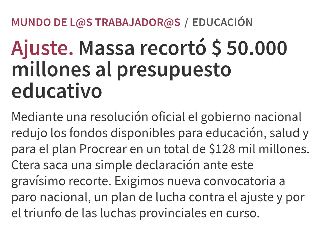 <a href="/BoeroJos/">José Boero</a> <a href="/siemprelong/">Long and Short</a> Jamás me escucharás hablar de bajar presupuesto educativo como lo hizo el gobierno de Cristina, Alberto y Massa .
Jamasssss.