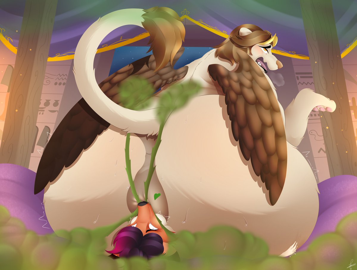 Max was deep on his sleep and suddenly a huge amount of weigh was pressed on his body, but mostly on his face, and sleeping with his mouth open has his curses, like tasting sweaty sphinx donuts~.

And with that, muffle her farts aswell~ 

Eba belongs to EbaandIna on FA.