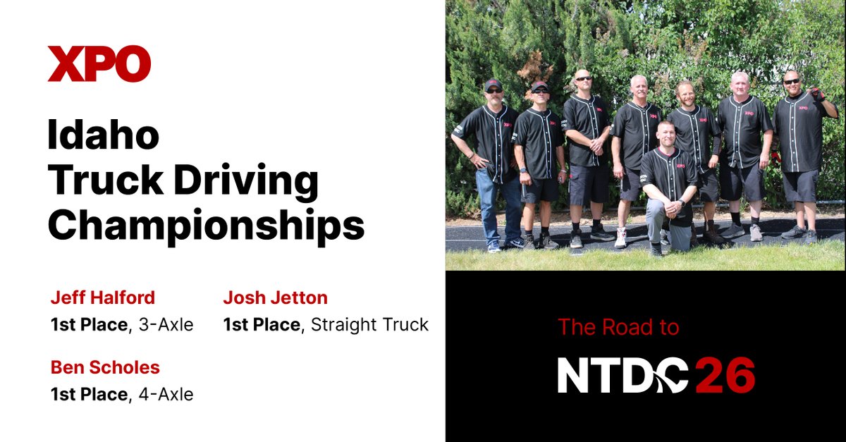 XPOLogistics's tweet photo. Let’s go, XPO! Drivers Jeff, Josh and Ben from Idaho will be headed to Pittsburgh to represent XPO at NTDC. Congrats! https://t.co/4Cji4JP1KU