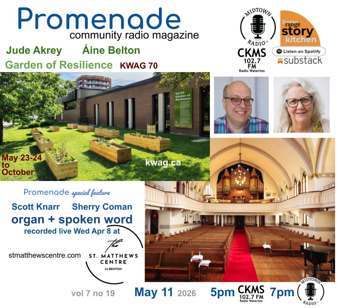 MarinusdeGroot's tweet photo. Our radio magazine for this week. Promenade is heard every Monday
-- at 5pm over the air at CKMS 102.7 Radio Waterloo, and
-- at 7pm via https://t.co/TFlpdTrwvS
Links for streaming on demand:
Substack:   https://t.co/iiGUqtAj0K
Spotify+:      https://t.co/CE1A6j81Du https://t.co/78osLN8r9W