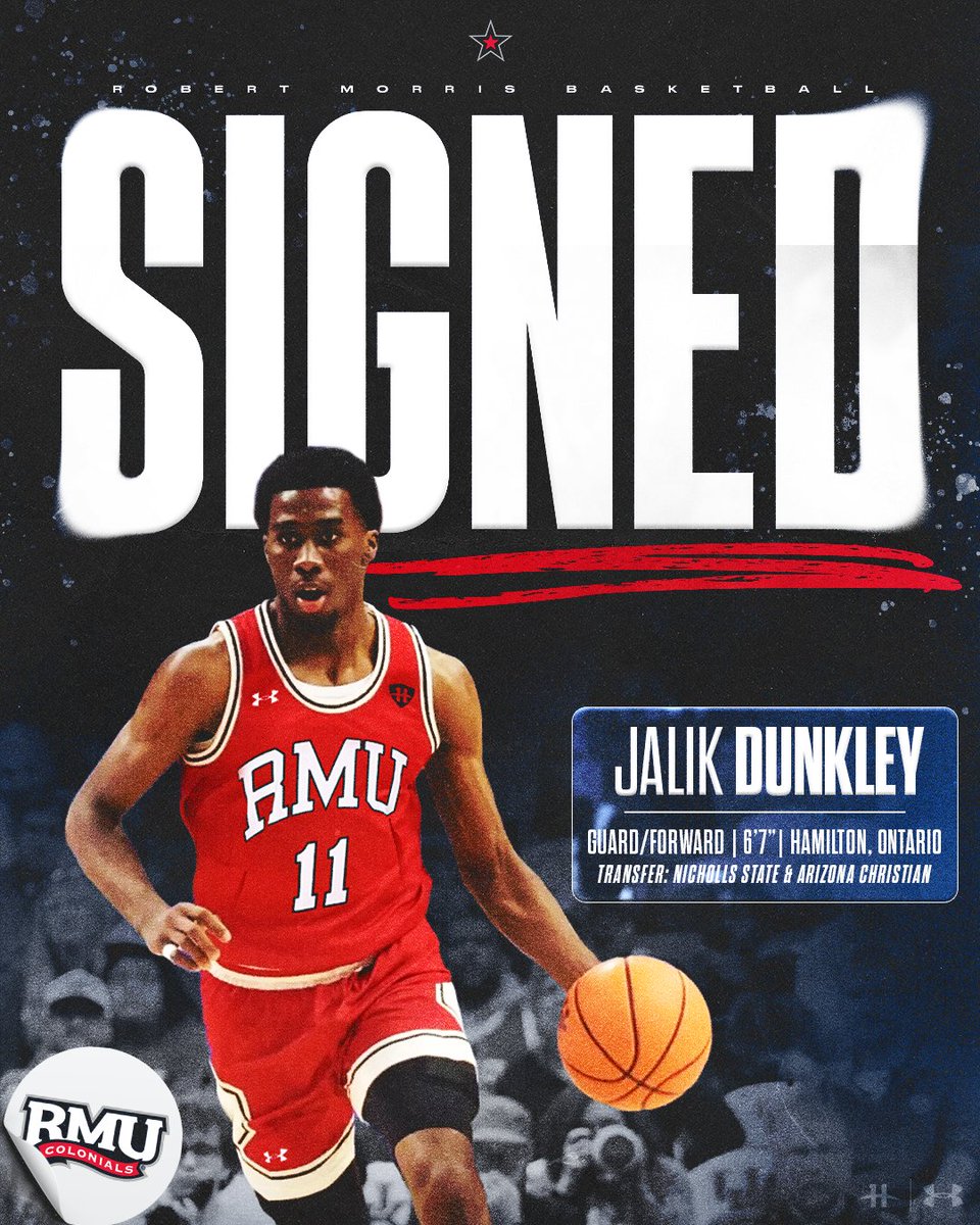 RMUMBasketball's tweet photo. ✍️ Officially a Colonial! Welcome to RMU  @JalikDunkley! #BobbyMo https://t.co/LTrbyDPtlL