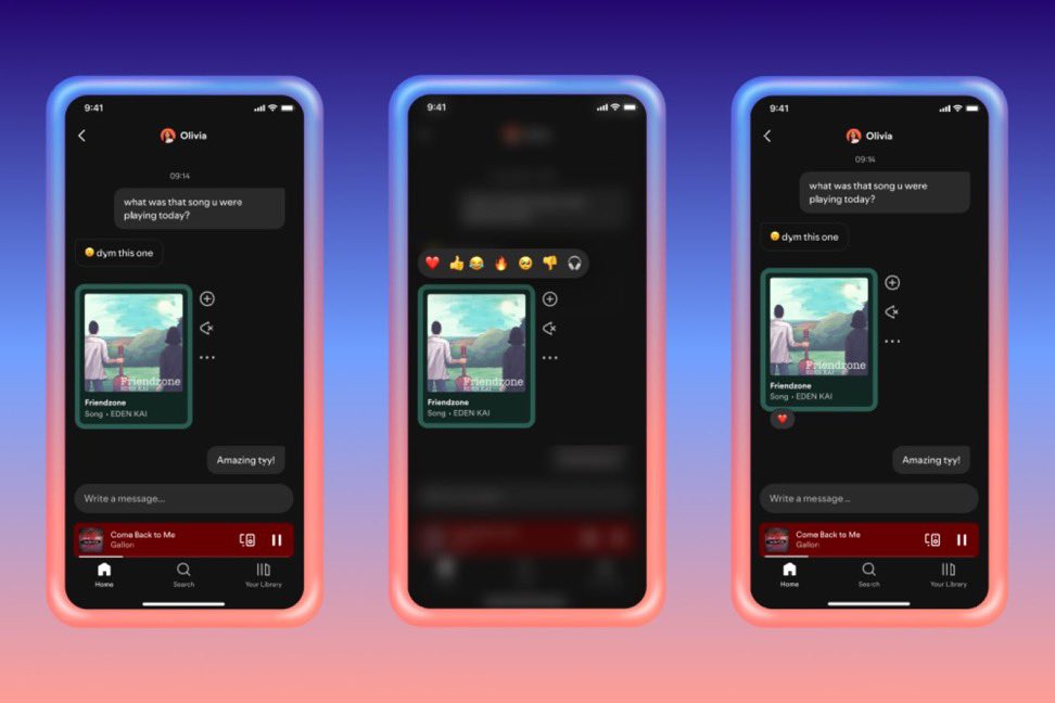 wyabalenci's tweet photo. Spotify has introduced DMs.

Users 16 and older are able to message one-on-one on the app. https://t.co/gVGCsB2aiw