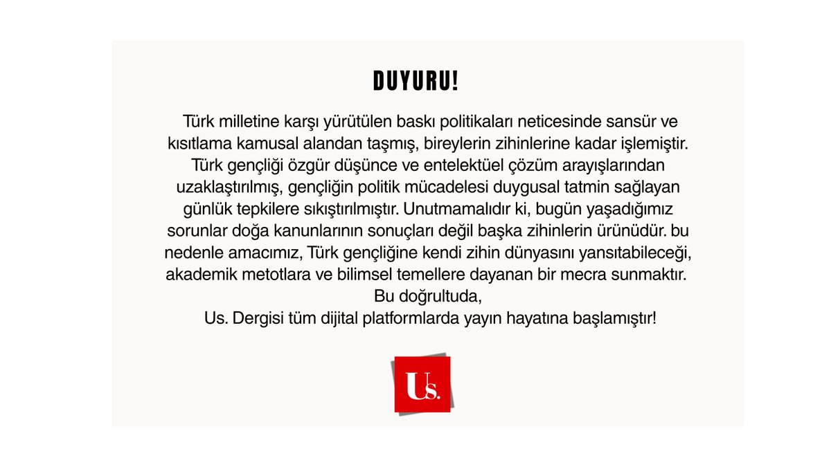 usdergisi's tweet photo. Us. Dergisi yayın hayatına başlıyor! https://t.co/C1yfrZZ9i0