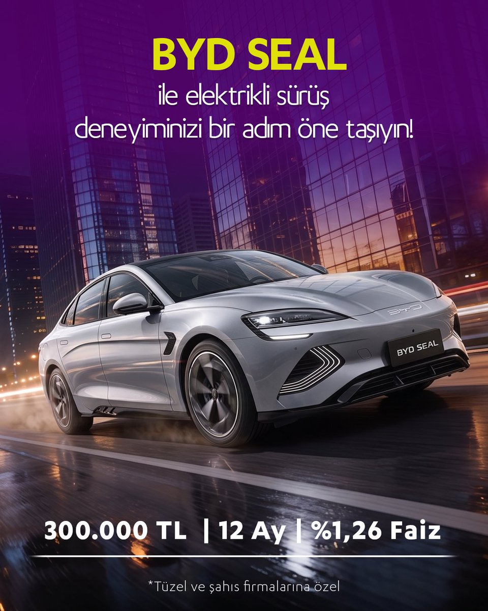 ALJFinans's tweet photo. Yeni nesil elektrikli sürüş keyfi, avantajlı krediyle mümkün! BYD Seal ALJ Finans’ta sizi bekliyor.

🔹 300.000 TL | 12 Ay | %1,26 Faiz

📍 Detaylar için internet sitemizi ziyaret edebilirsiniz.

#ALJFinans #AraçKredisi #KrediKampanyası  #BYDSeal https://t.co/EHu5WujUV6