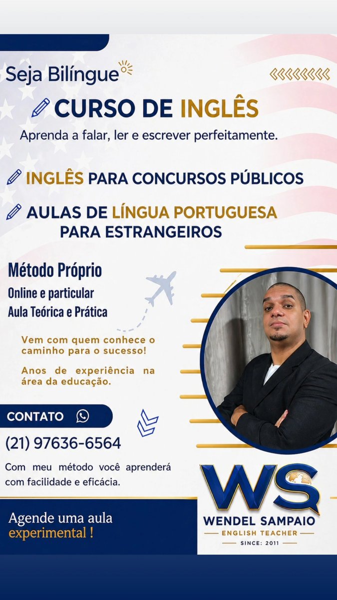 Wendelsampai0's tweet photo. O mercado de trabalho cada dia mais trata inglês como INDISPENSÁVEL. Se você não falar, é posto de lado. Se ainda não domina, você precisa de mim! Aqui você encontra:

Flexibilidade
Facilidade
Dinamismo
Material gratuito

Saiba mais comigo: 
Contato: 
https://t.co/Q1nYsfTpOC https://t.co/ZSU6wHdfcX