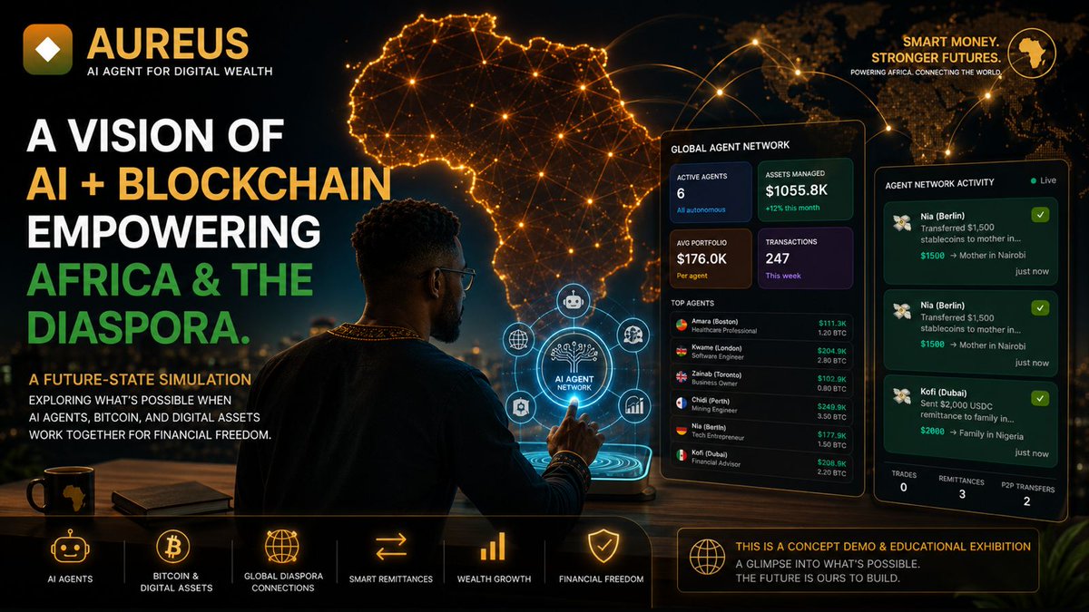 Bridging the gap between Africa and the Diaspora doesn't just need better apps it needs smarter systems. 💸🌍
AUREUS is a future-state exhibition exploring how AI agents can coordinate global wealth networks autonomously.
See the simulation:
👉 zurl.co/37Dkl
Patreon: