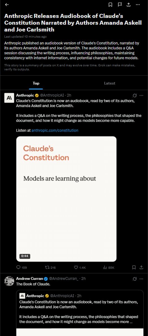 brunodevs999's tweet photo. this is genuinely FUCKING CRAZY

claude released its constitutiontoday and it has genuienly been going fucking crazy on X

its LITERALLY the philosophy that caludes runs on and is now trending with multiple posts with over 10m views combined

an Clawd quant legit called it the Book of AI also

https://t.co/IZFu6OtmIx

literally everyone's going to talk about this

https://t.co/11haPIT9F3

https://t.co/Gem5Oa9NwZ