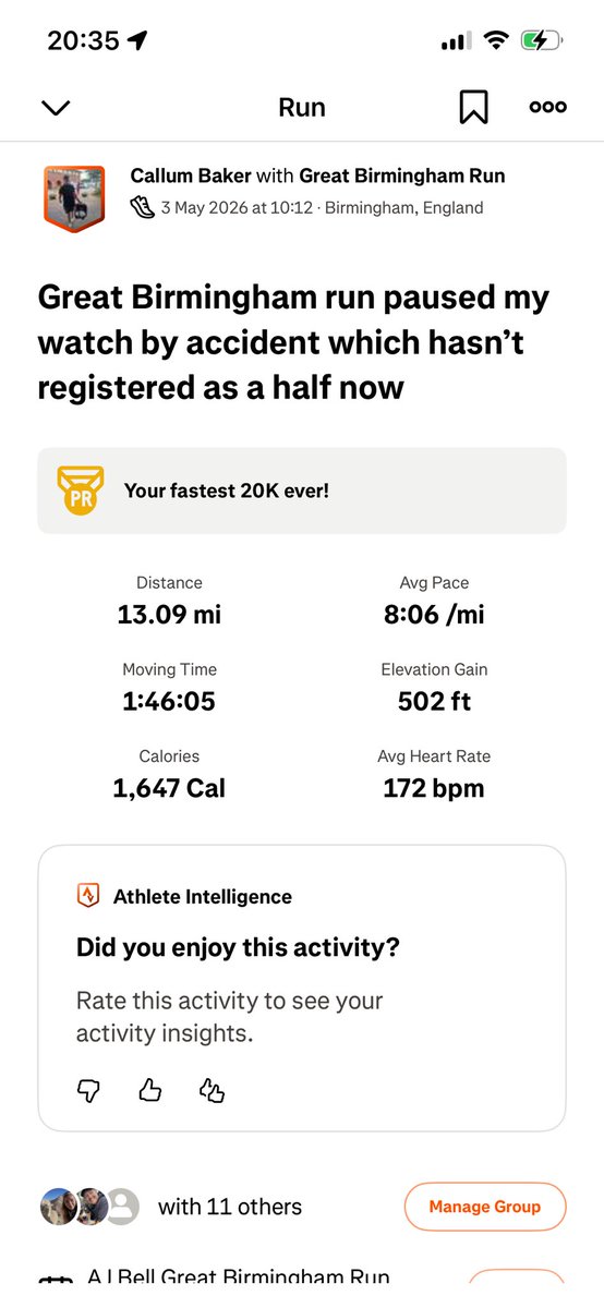 CallumBaker2's tweet photo. @DavidDack Half marathon pb will never count https://t.co/13lYxHtpeL
