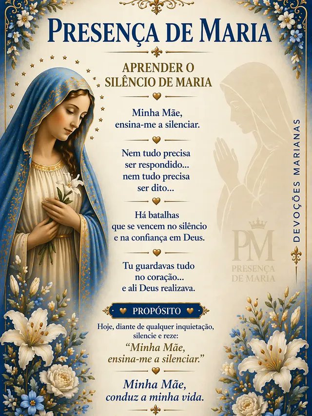 LuisaRomana01's tweet photo. APRENDER O SILÊNCIO DE MARIA
"Minha Mãe,
ensina-me a silenciar.
Nem tudo precisa
ser respondido...
nem tudo precisa
ser dito...
Há batalhas
que se vencem no silêncio
e na confiança em Deus.
Tu guardavas tudo
no coração...
e ali Deus realizava.

PROPÓSITO: +👇🏻 https://t.co/2J6hVm1kzE