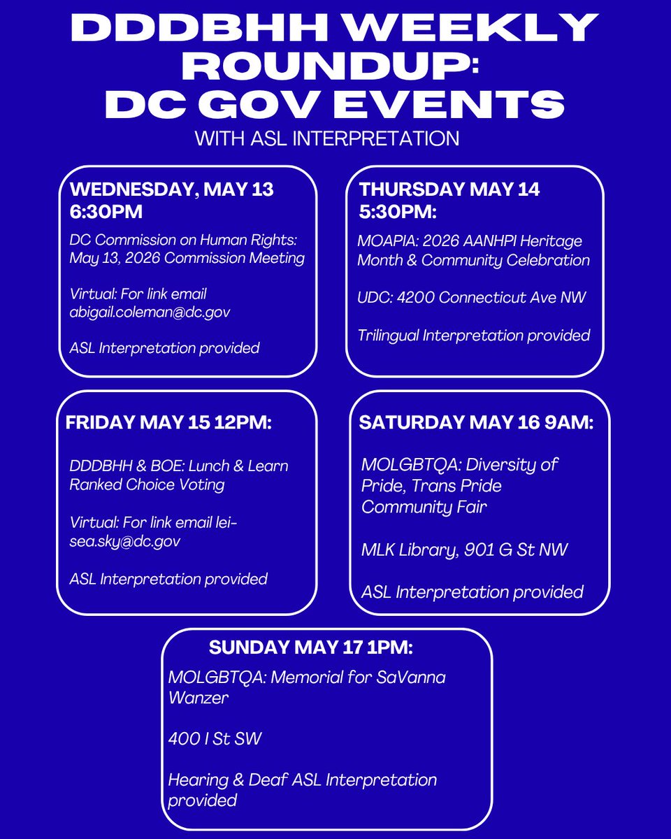 DCDDDBHH's tweet photo. Check out this week’s lineup of ASL interpreted events. Explore what’s happening, spread the word, and plan your visit! https://t.co/Qu7YXJszRq